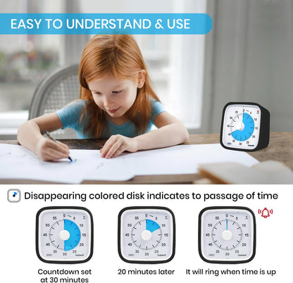 Visual Timer with Protective Case, Rainbow Disk 60 Minute Countdown Timer for Kids and Adults, Silent Time Management Tool(Blue Rainbow)