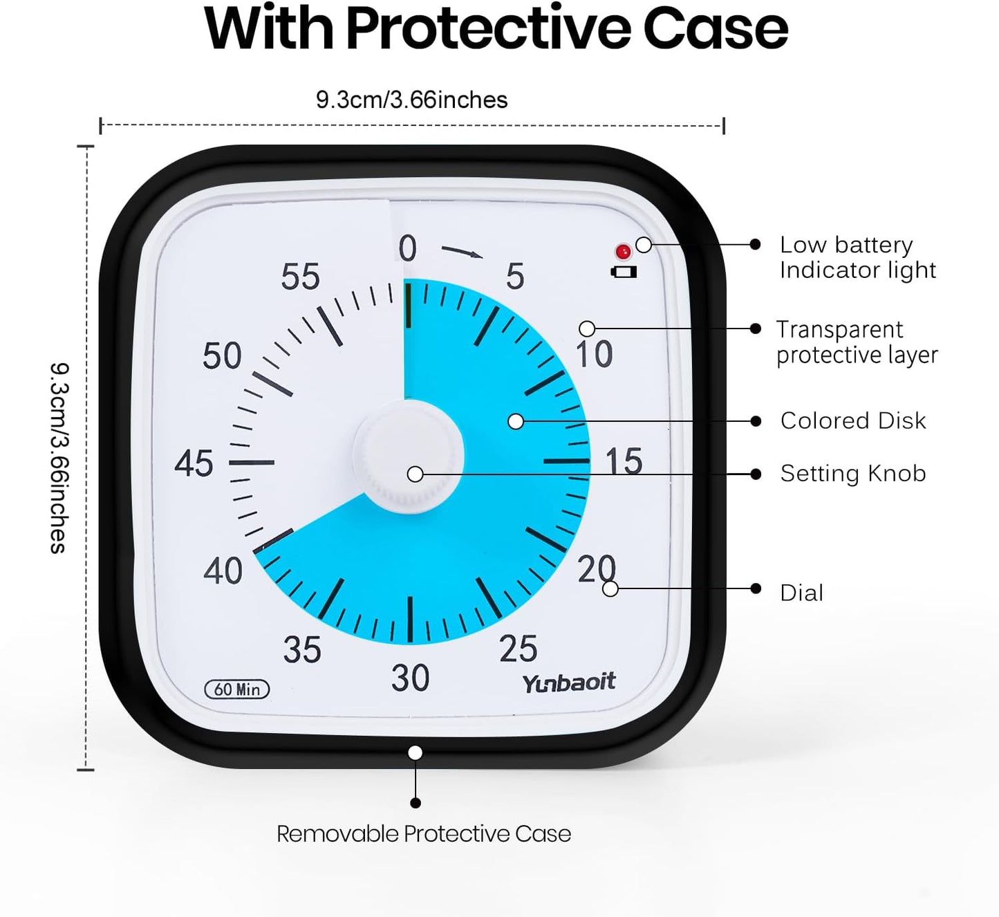 Visual Timer with Protective Case, Rainbow Disk 60 Minute Countdown Timer for Kids and Adults, Silent Time Management Tool(Blue Rainbow)