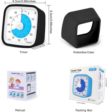 Visual Timer with Protective Case, Rainbow Disk 60 Minute Countdown Timer for Kids and Adults, Silent Time Management Tool(Blue Rainbow)