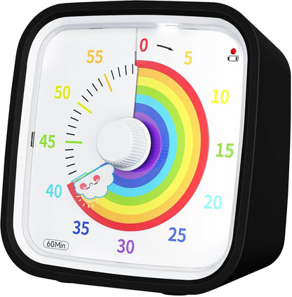 Visual Timer with Protective Case, Rainbow Disk 60 Minute Countdown Timer for Kids and Adults, Silent Time Management Tool(Blue Rainbow)