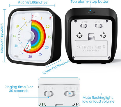 Visual Timer with Protective Case, Rainbow Disk 60 Minute Countdown Timer for Kids and Adults, Silent Time Management Tool(Blue Rainbow)