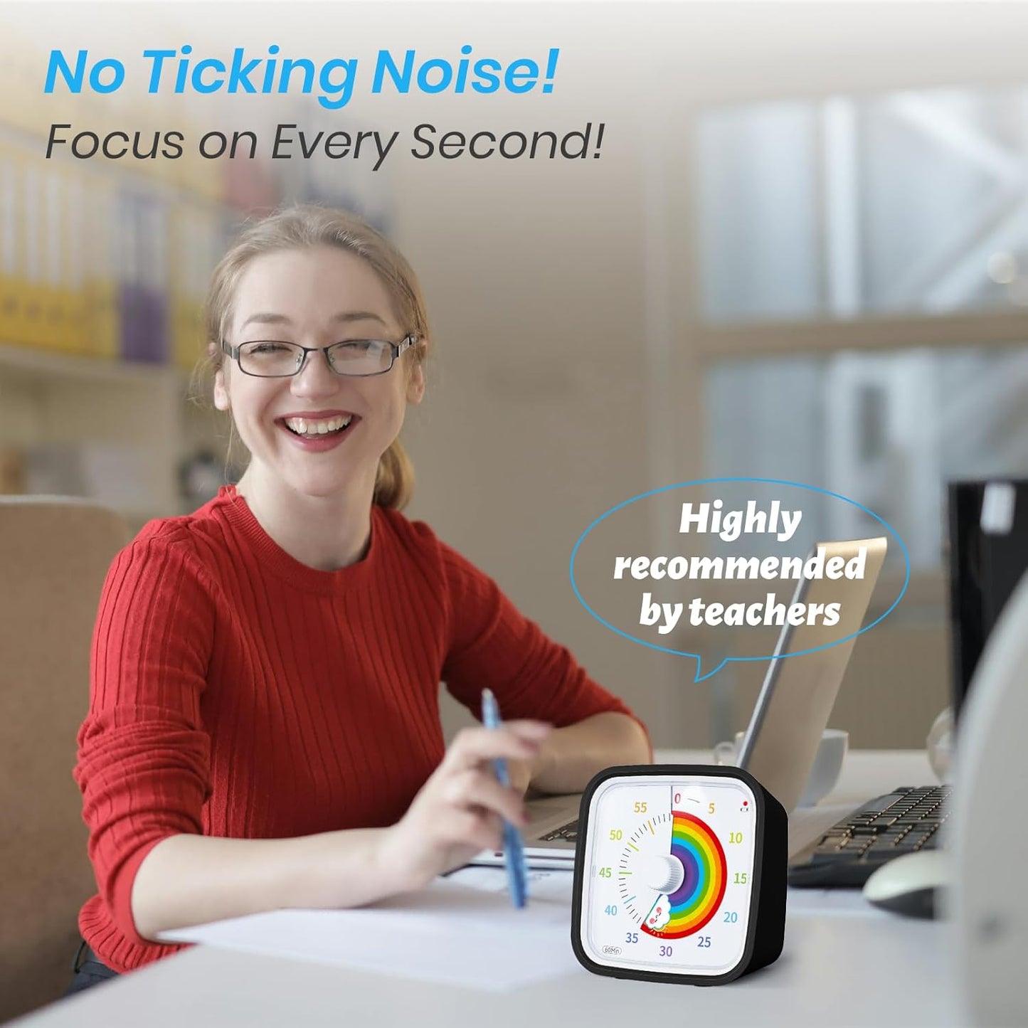 Visual Timer with Protective Case, Rainbow Disk 60 Minute Countdown Timer for Kids and Adults, Silent Time Management Tool(Blue Rainbow)