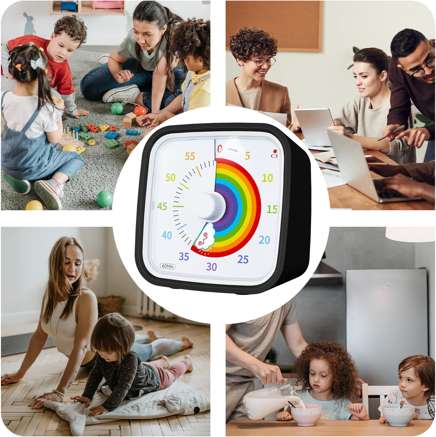 Visual Timer with Protective Case, Rainbow Disk 60 Minute Countdown Timer for Kids and Adults, Silent Time Management Tool(Blue Rainbow)