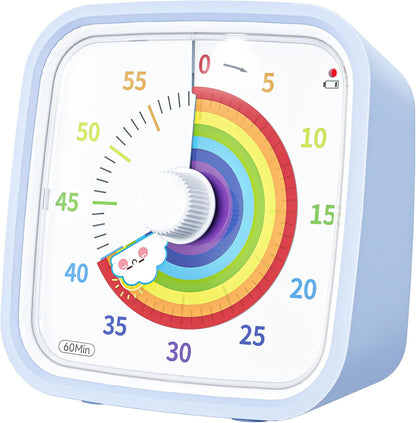 Visual Timer with Protective Case, Rainbow Disk 60 Minute Countdown Timer for Kids and Adults, Silent Time Management Tool(Blue Rainbow)
