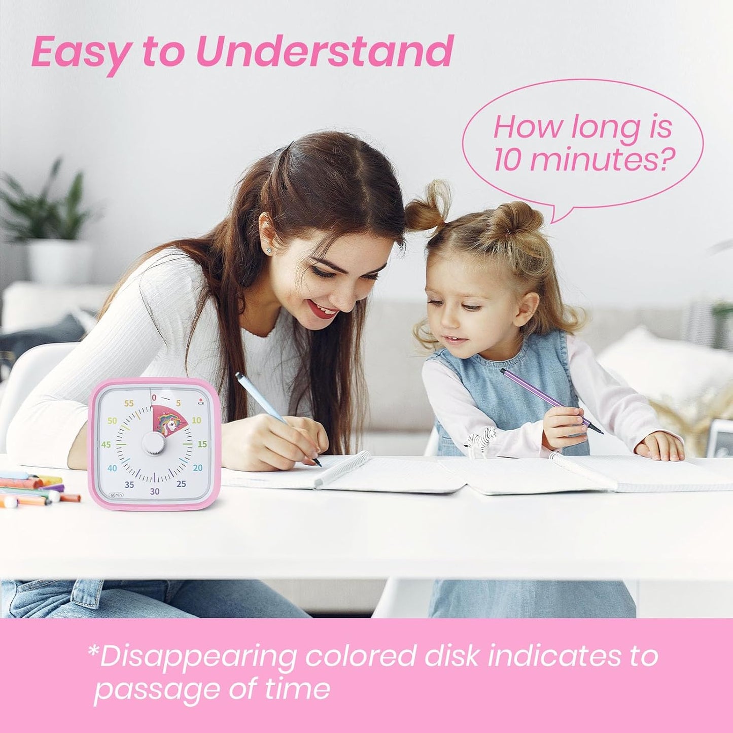 Visual Timer with Protective Case, Rainbow Disk 60 Minute Countdown Timer for Kids and Adults, Silent Time Management Tool(Blue Rainbow)
