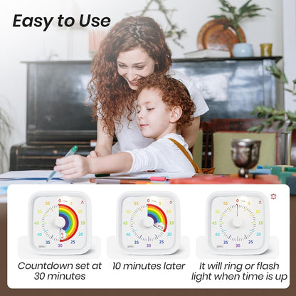 Visual Timer with Protective Case, Rainbow Disk 60 Minute Countdown Timer for Kids and Adults, Silent Time Management Tool(Blue Rainbow)