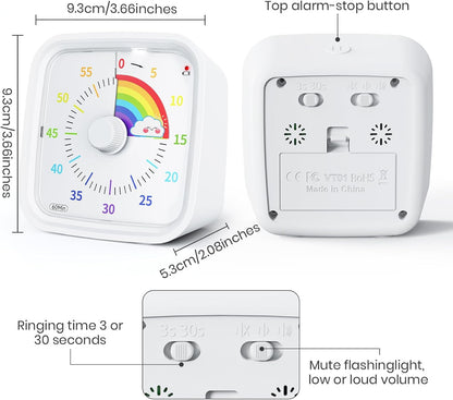 Visual Timer with Protective Case, Rainbow Disk 60 Minute Countdown Timer for Kids and Adults, Silent Time Management Tool(Blue Rainbow)