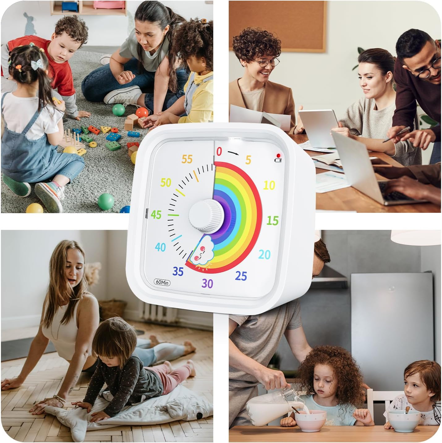 Visual Timer with Protective Case, Rainbow Disk 60 Minute Countdown Timer for Kids and Adults, Silent Time Management Tool(Blue Rainbow)