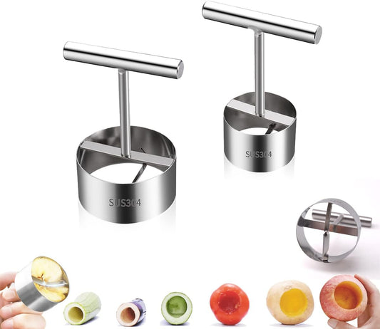 Vegetable & Fruit Corer, Veggie Corer Drill Fruit Core Remover Kitchen Tool, 2 Sizes Veggie Drill for Coring and Hollowing Out Zucchini, Pumpkin, Potatoes, Carrot, Apple, Pear, Tomato