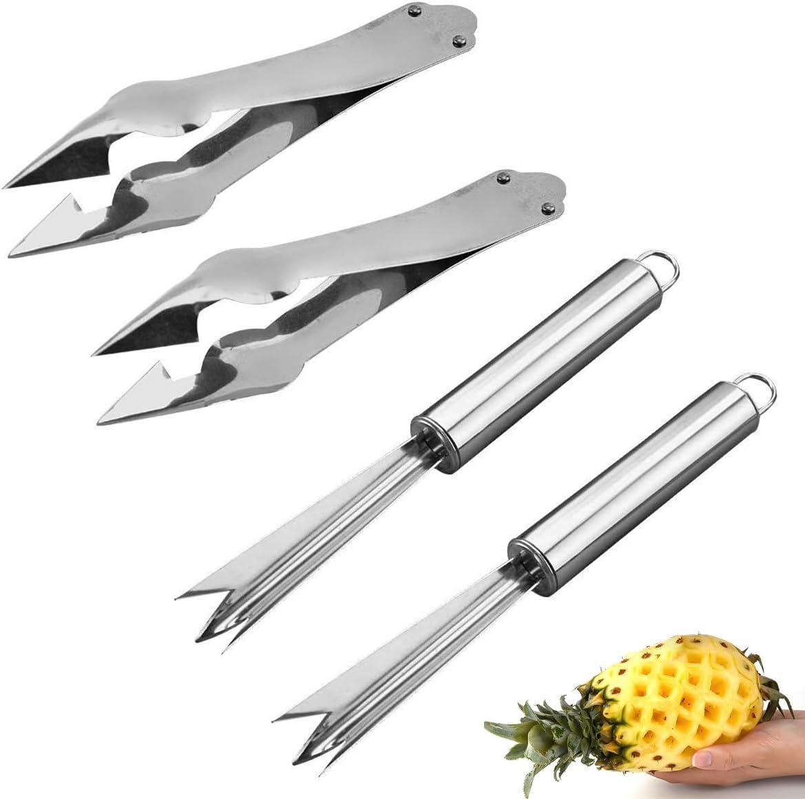 4 Pack Pineapple Peeler Pineapple Eye Remover Clip Stainless Steel Pineapple Eye Cutter Removal Tool Strawberry Huller Pineapple Corer Cleaning Knife for Fresh Pineapple Strawberries Stem