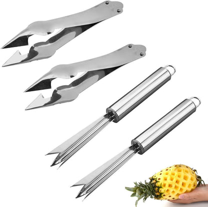 4 Pack Pineapple Peeler Pineapple Eye Remover Clip Stainless Steel Pineapple Eye Cutter Removal Tool Strawberry Huller Pineapple Corer Cleaning Knife for Fresh Pineapple Strawberries Stem