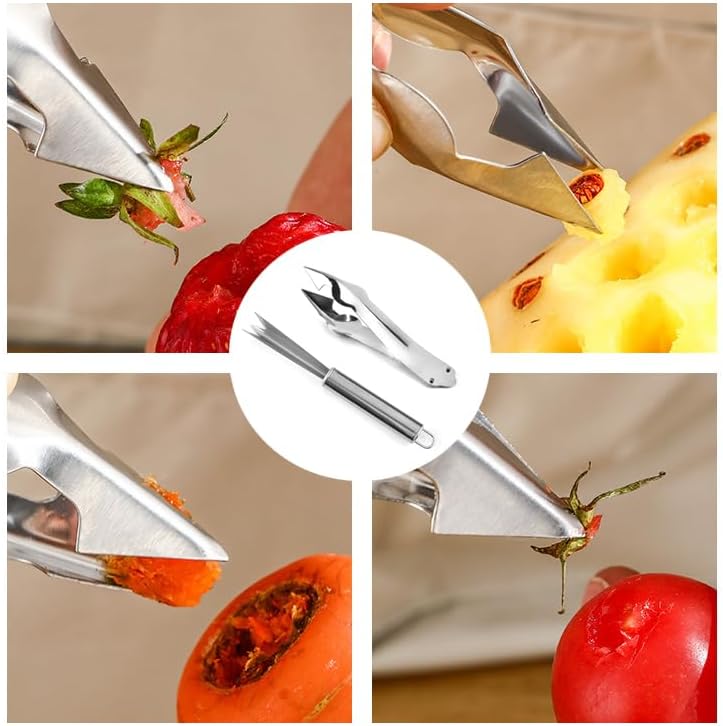 4 Pack Pineapple Peeler Pineapple Eye Remover Clip Stainless Steel Pineapple Eye Cutter Removal Tool Strawberry Huller Pineapple Corer Cleaning Knife for Fresh Pineapple Strawberries Stem