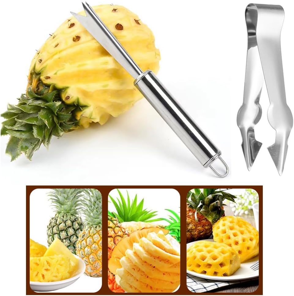 4 Pack Pineapple Peeler Pineapple Eye Remover Clip Stainless Steel Pineapple Eye Cutter Removal Tool Strawberry Huller Pineapple Corer Cleaning Knife for Fresh Pineapple Strawberries Stem