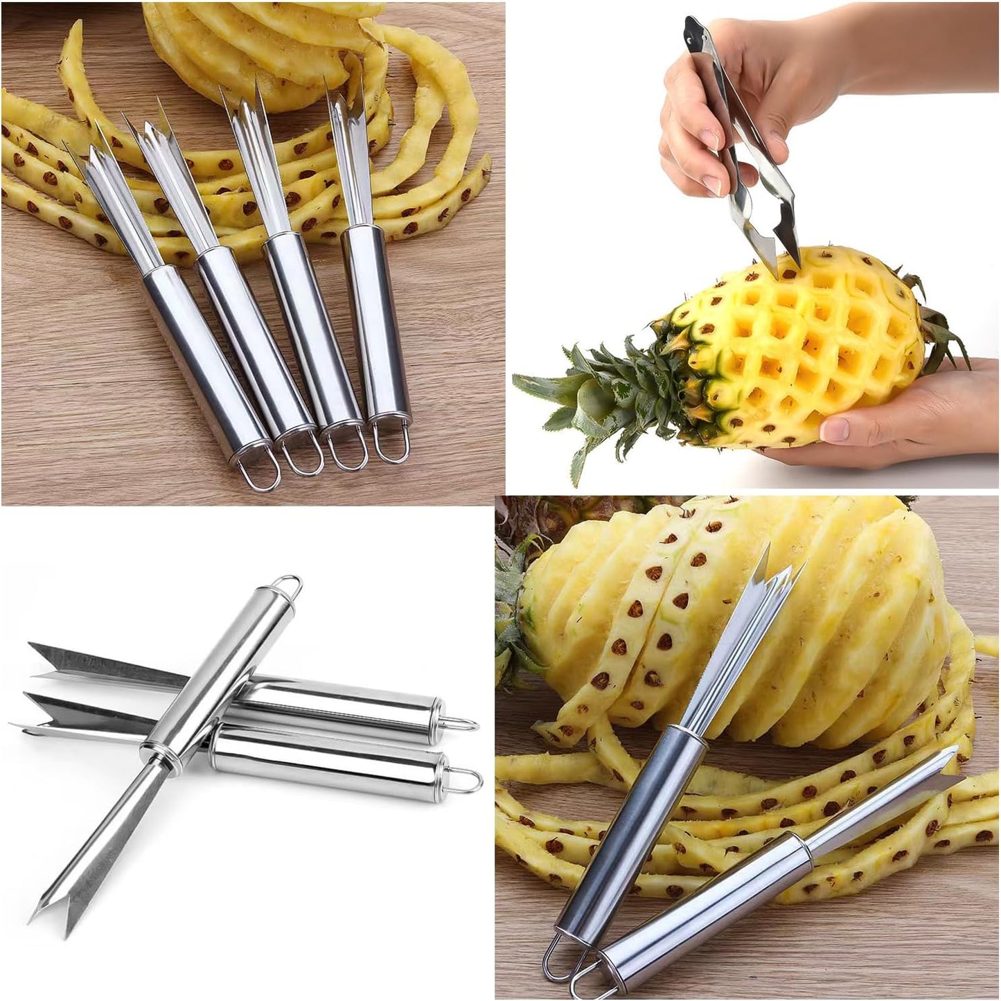 4 Pack Pineapple Peeler Pineapple Eye Remover Clip Stainless Steel Pineapple Eye Cutter Removal Tool Strawberry Huller Pineapple Corer Cleaning Knife for Fresh Pineapple Strawberries Stem