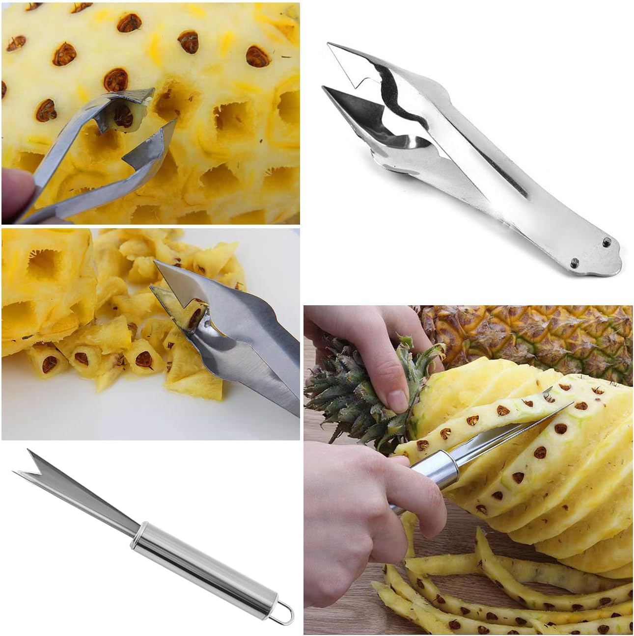 4 Pack Pineapple Peeler Pineapple Eye Remover Clip Stainless Steel Pineapple Eye Cutter Removal Tool Strawberry Huller Pineapple Corer Cleaning Knife for Fresh Pineapple Strawberries Stem