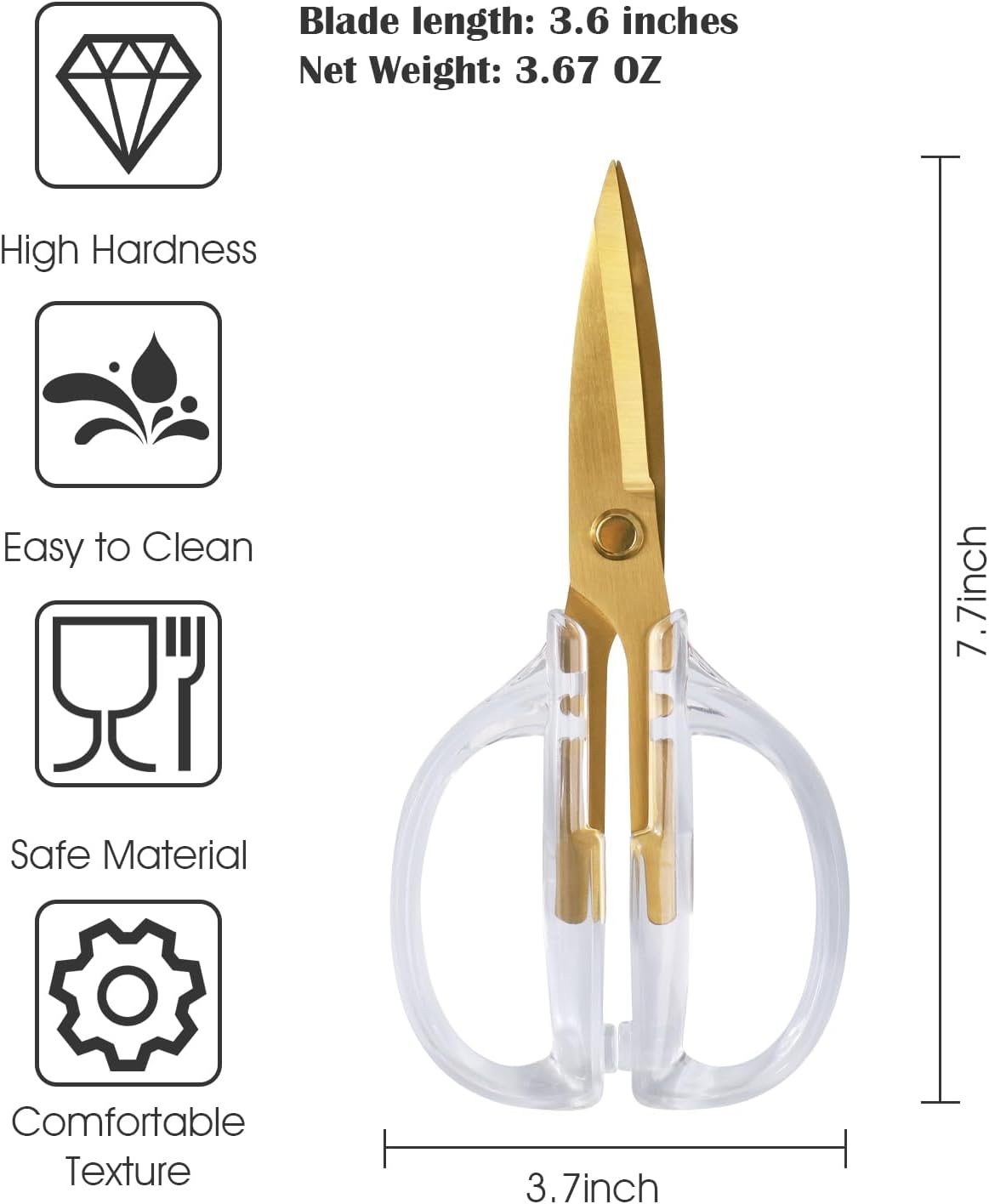 Kitchen Shears Scissors, 7.7inch Gold Titanium Plated Scissor-Meat and Poultry Shears, Dishwasher Safe, Acrylic Handel All Purpose Stainless Steel Utility Scissor - Diamond Clear