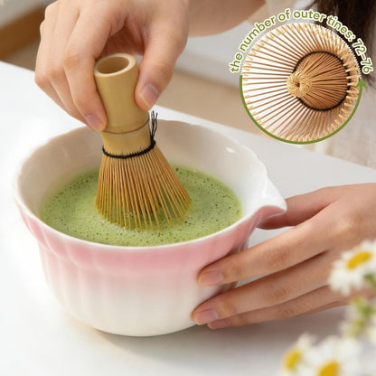 Matcha Set, 5Pcs Ceramic Matcha Set including Daisy Matcha Bowl and Mushroom Whisk Holder, Bamboo Whisk, Scoop, Sifter - Thoughtful Matcha Whisk Set Gift for Matcha Lovers, Blue