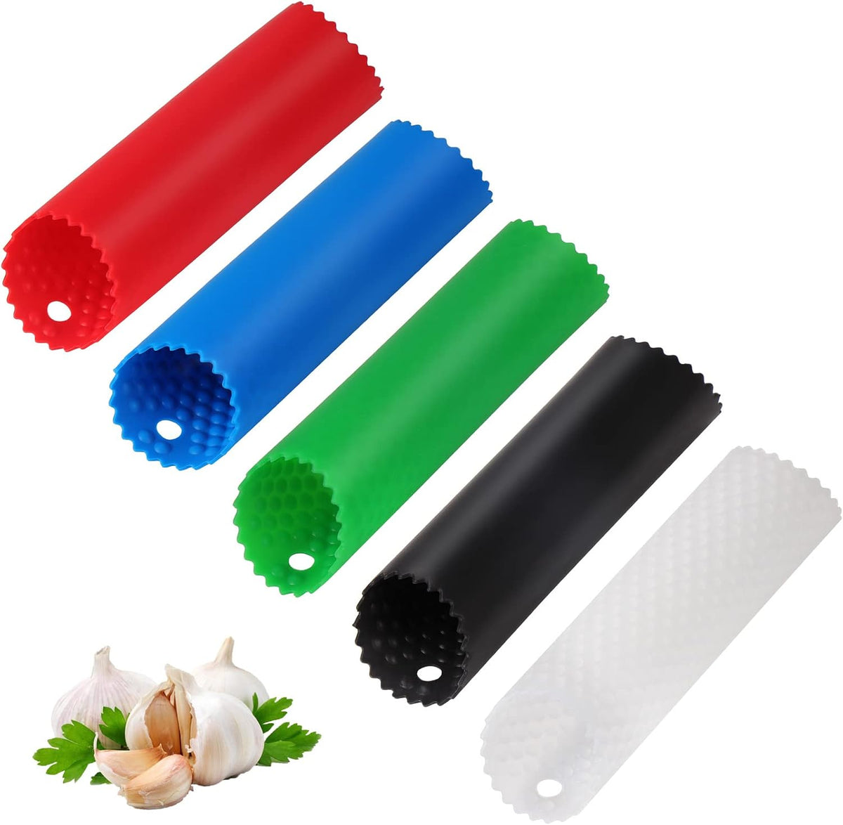 Sinnsally Garlic Peeler Skin Remover Roller Keeper,Easy Quick to Peeled Garlic Cloves with Silicone Tube Roller Garlic Peeling Kitchen Tool(3 Colors)