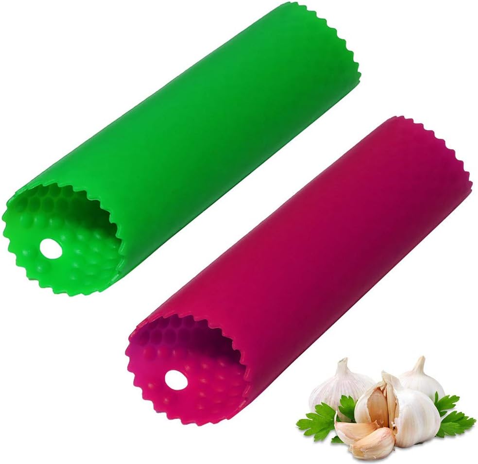 Sinnsally Garlic Peeler Skin Remover Roller Keeper,Easy Quick to Peeled Garlic Cloves with Silicone Tube Roller Garlic Peeling Kitchen Tool(3 Colors)