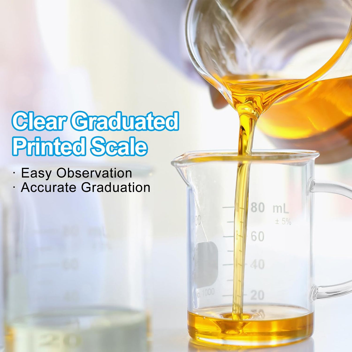 250ml Glass Measuring Cup, 3.3 Borosilicate Glass Graduated Black Printed Scale Liquid Measure Cups Beaker with Wood Lid and V-Shaped Spout for Kitchen