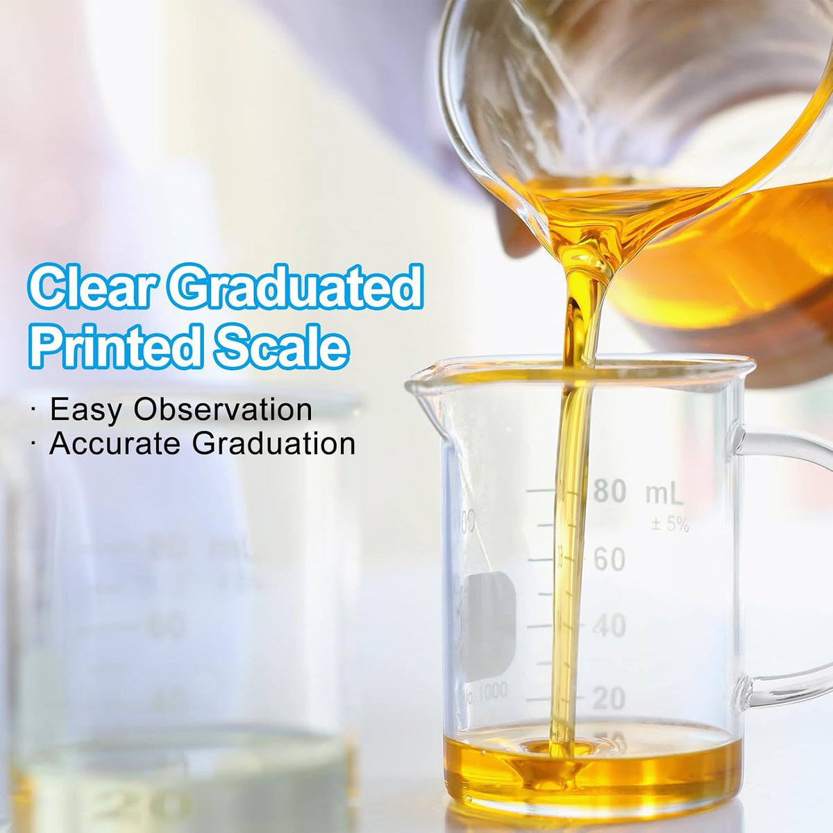 250ml Glass Measuring Cup, 3.3 Borosilicate Glass Graduated Black Printed Scale Liquid Measure Cups Beaker with Wood Lid and V-Shaped Spout for Kitchen