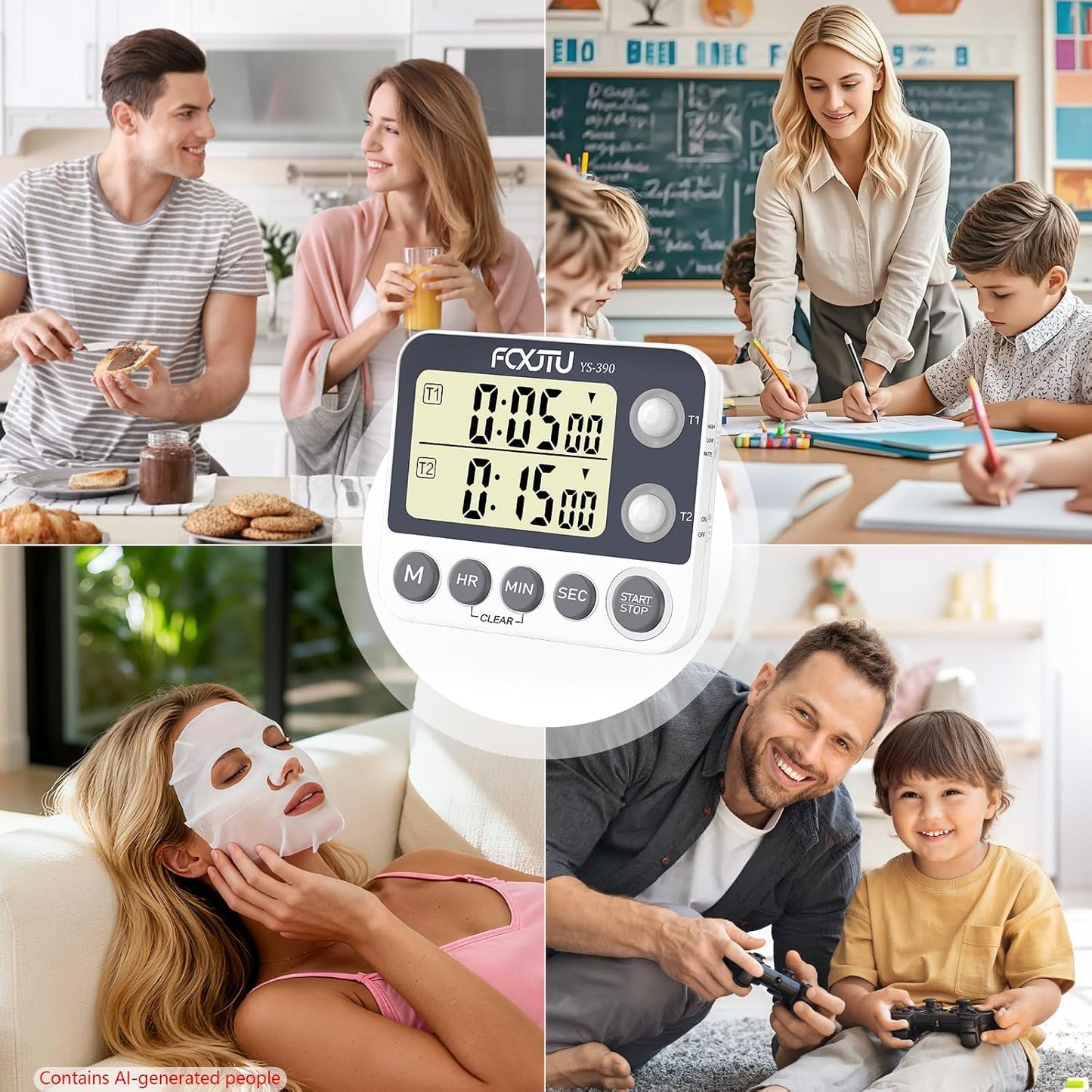 Digital Dual Kitchen Timer, 3-Channel Magnetic Countdown Timer for Cooking | Multi Groups Triple Independent Countup Timer, Memory Presets, Loud Alarm & Mute, Large Display, 3A Battery & Stand Included