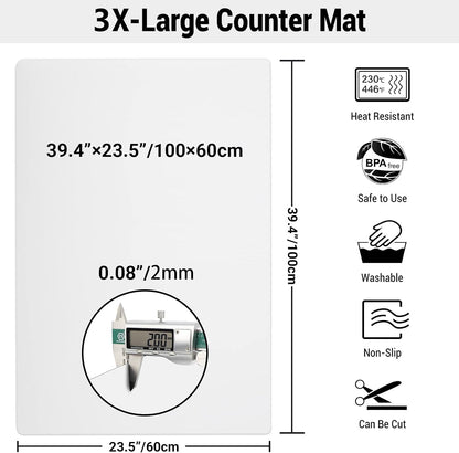 35.6x23.5in 2mm Silicone Mats for Kitchen Counter, Thick Heat Resistant Silicone Mat, Extra Large Non-Stick Pastry Mat Glass Top Stove Cover Countertop Protector for Baking Coffee Bar Translucent