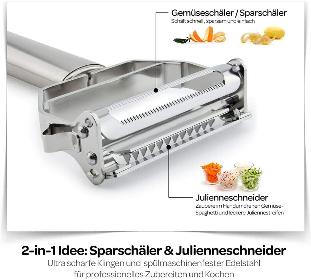 Vegetable Peeler， Stainless Steel 2 in 1 Julienne Vegetable Peeler Perfect for Carrot Potato Melon Gadget Vegetable Fruit