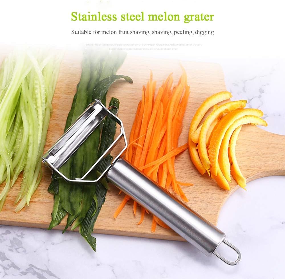 Vegetable Peeler， Stainless Steel 2 in 1 Julienne Vegetable Peeler Perfect for Carrot Potato Melon Gadget Vegetable Fruit