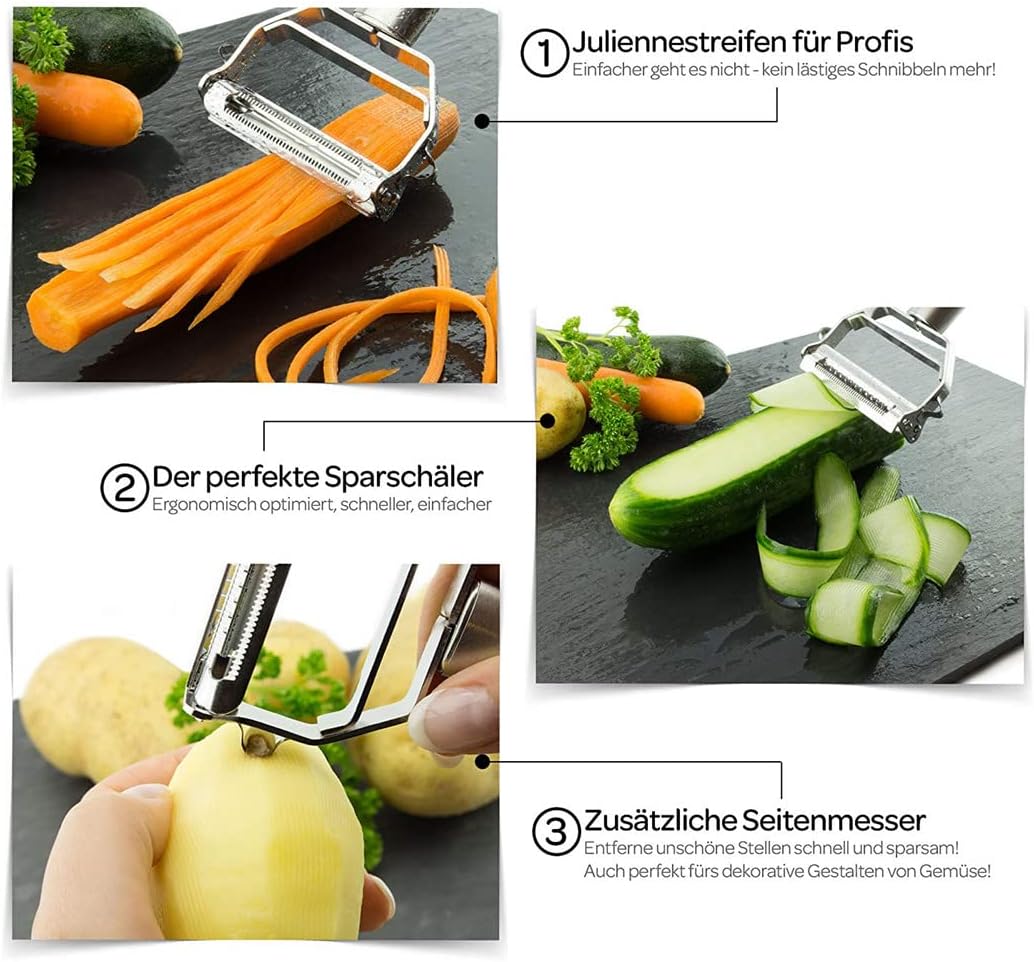 Vegetable Peeler， Stainless Steel 2 in 1 Julienne Vegetable Peeler Perfect for Carrot Potato Melon Gadget Vegetable Fruit
