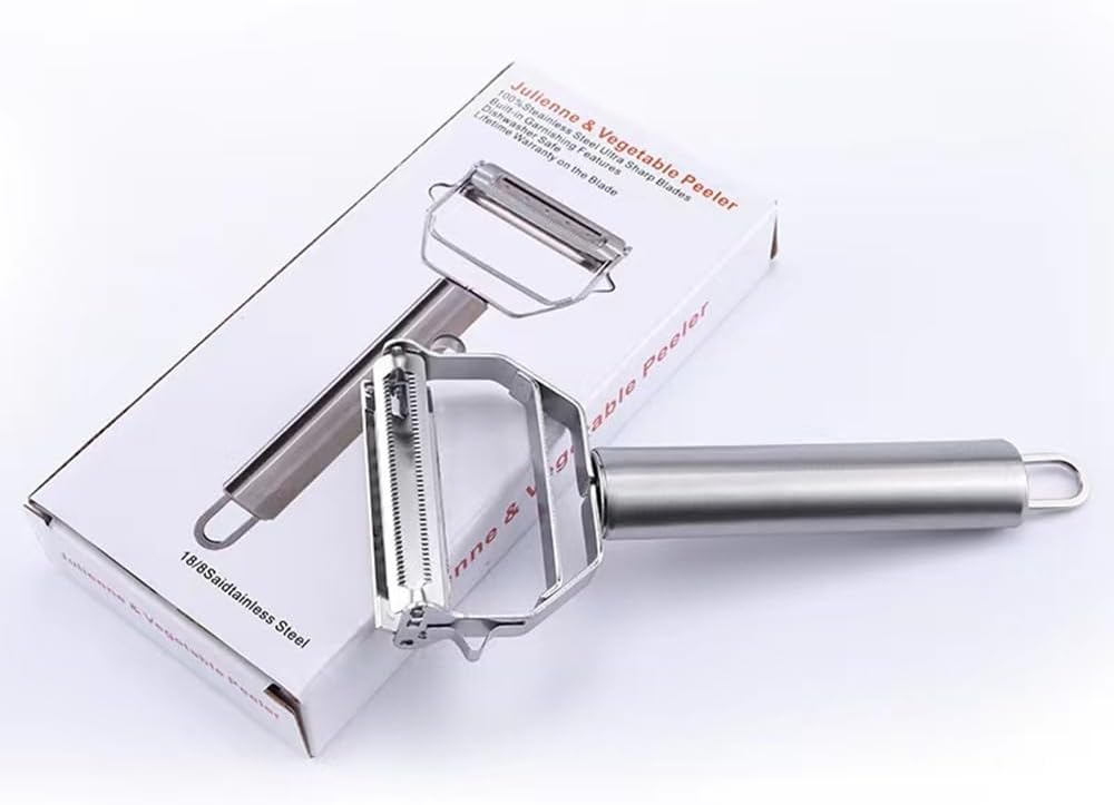 Vegetable Peeler， Stainless Steel 2 in 1 Julienne Vegetable Peeler Perfect for Carrot Potato Melon Gadget Vegetable Fruit