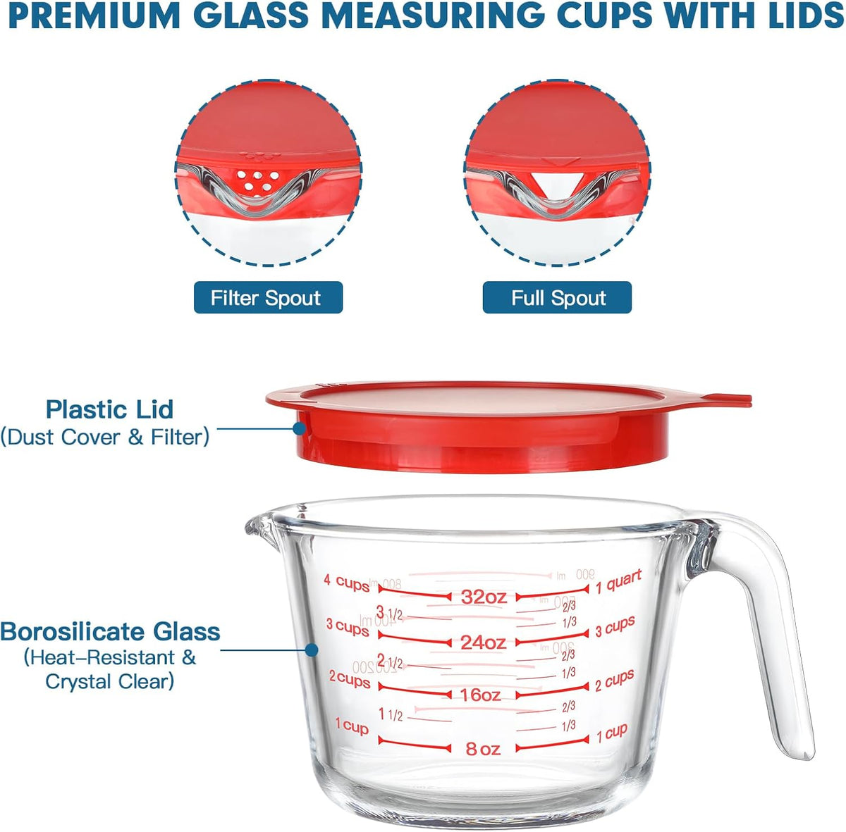 KOMUEE 4 Pieces Glass Measuring Cups Set