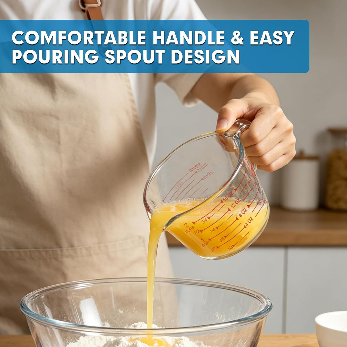 KOMUEE 4 Pieces Glass Measuring Cups Set