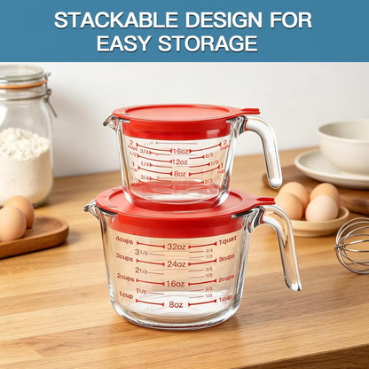 KOMUEE 4 Pieces Glass Measuring Cups Set