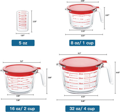KOMUEE 4 Pieces Glass Measuring Cups Set