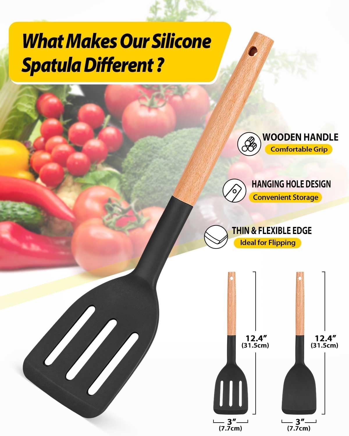 Silicone Spatula, Solid & Slotted Turner, BPA-Free, 2 Pack, Khaki