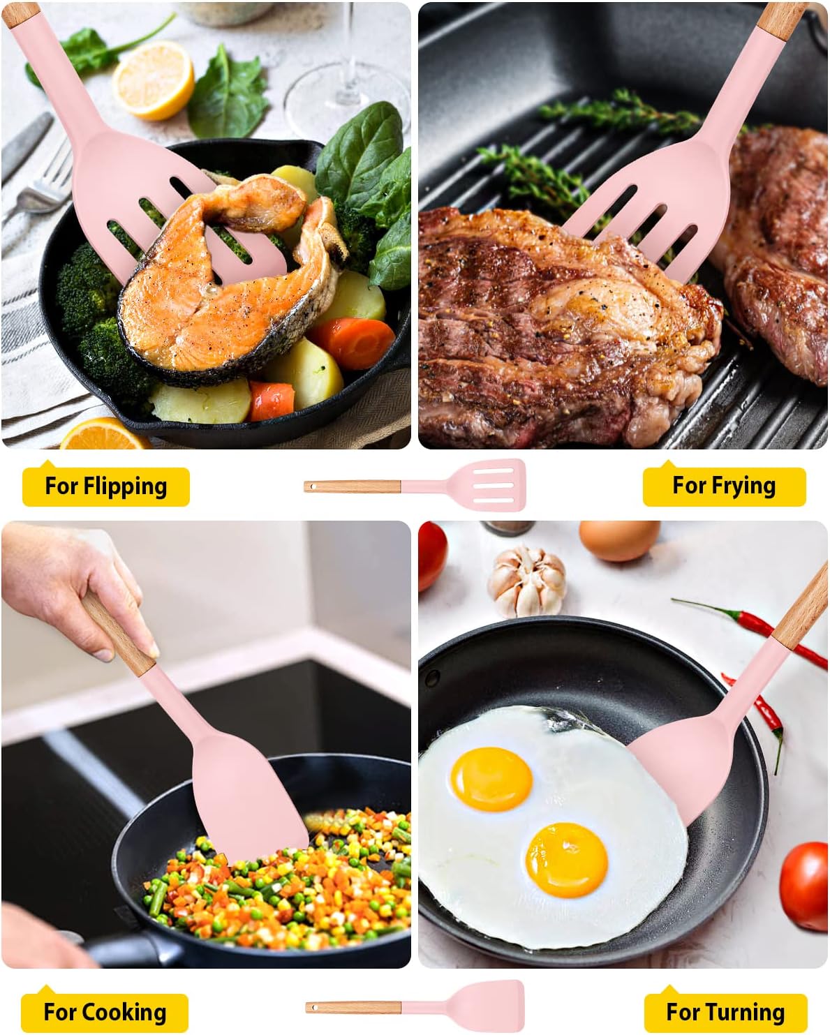 Silicone Spatula, Solid & Slotted Turner, BPA-Free, 2 Pack, Khaki
