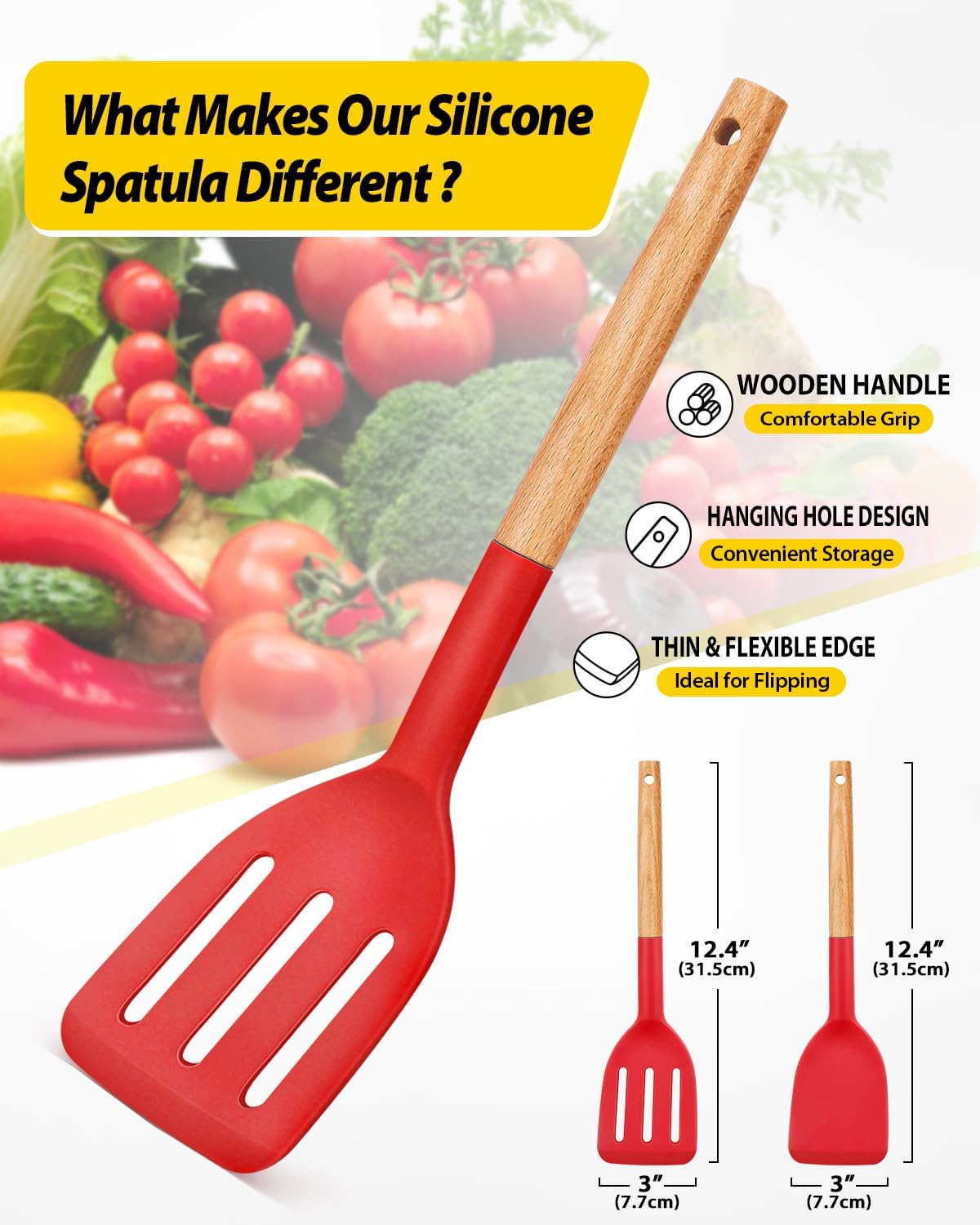 Silicone Spatula, Solid & Slotted Turner, BPA-Free, 2 Pack, Khaki