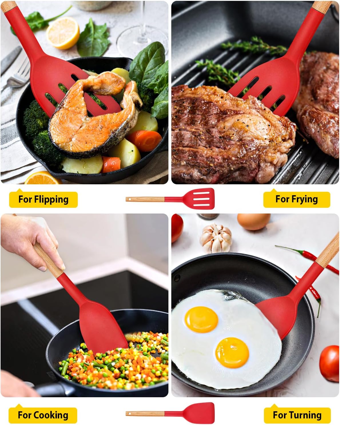 Silicone Spatula, Solid & Slotted Turner, BPA-Free, 2 Pack, Khaki