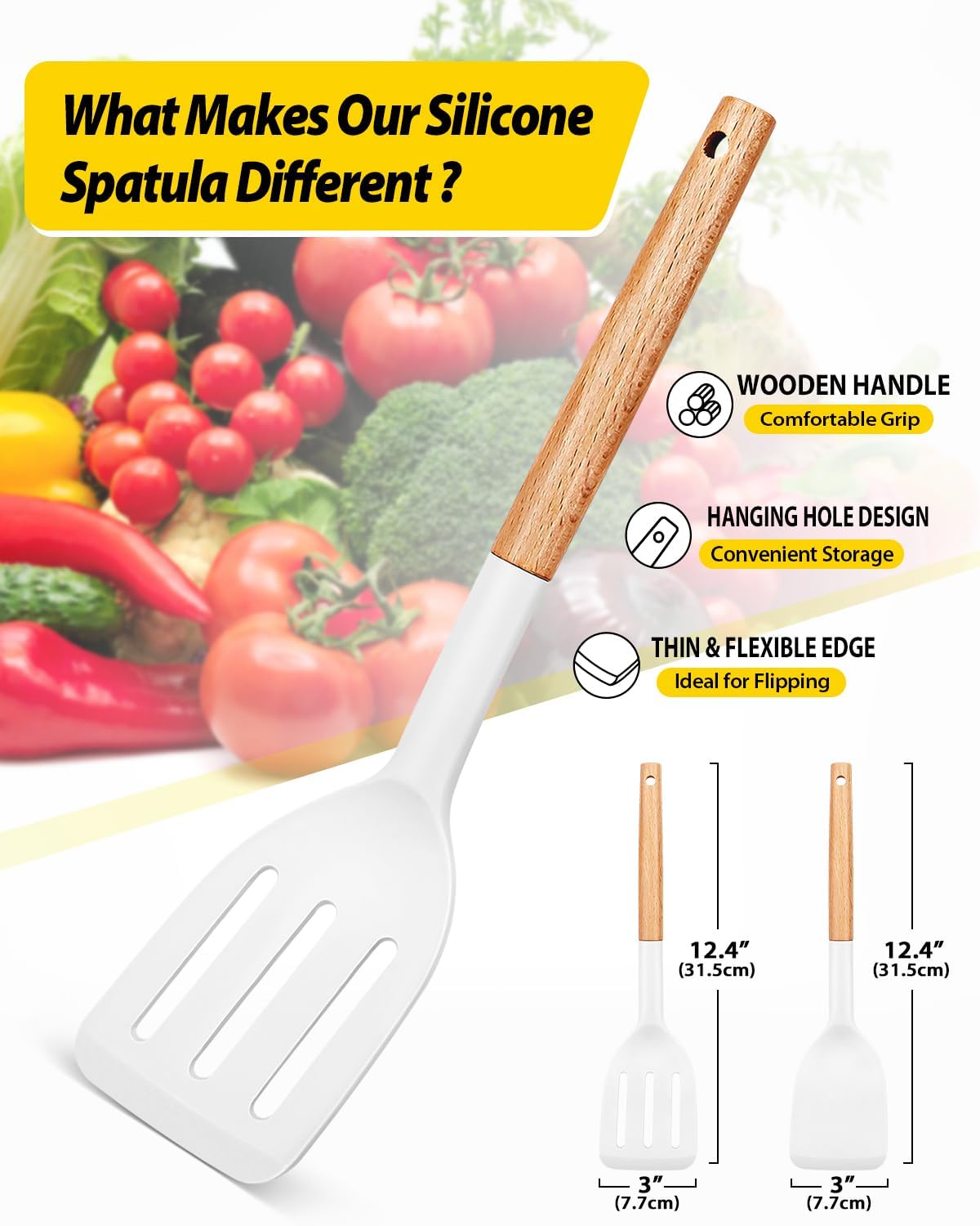 Silicone Spatula, Solid & Slotted Turner, BPA-Free, 2 Pack, Khaki