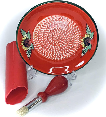 Premium Ceramic Garlic Grater Plate Set - Red Sunflower
