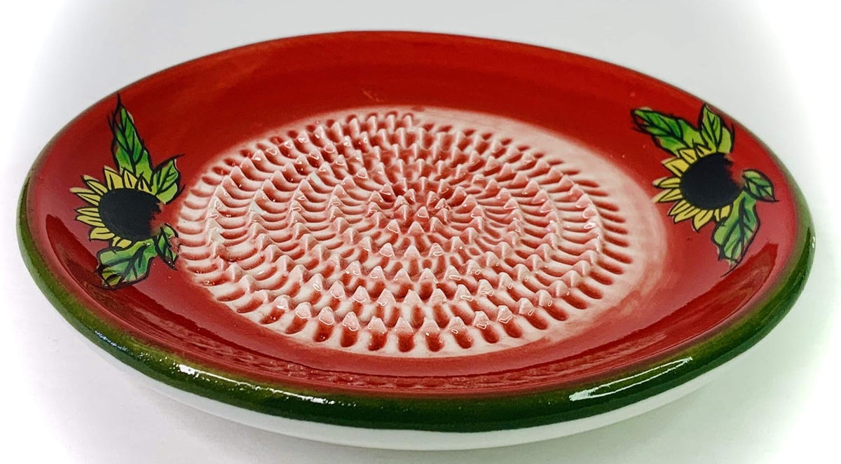 Premium Ceramic Garlic Grater Plate Set - Red Sunflower