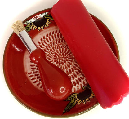 Premium Ceramic Garlic Grater Plate Set - Red Sunflower