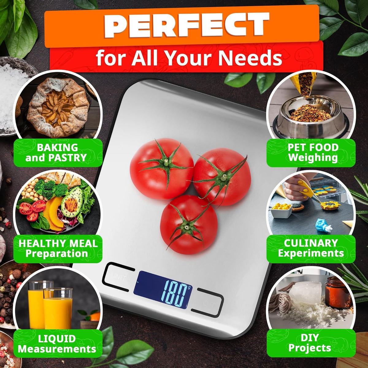 Food Scale with 4-Point Sensor - Kitchen Scales Digital Weight Grams and Ounces, kg, lb, ml, Milk ml with LCD Display, 22lb Load, 0.05oz Increments, Tare & Auto-Off Feature - for Cooking and Backing