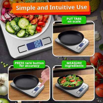Food Scale with 4-Point Sensor - Kitchen Scales Digital Weight Grams and Ounces, kg, lb, ml, Milk ml with LCD Display, 22lb Load, 0.05oz Increments, Tare & Auto-Off Feature - for Cooking and Backing