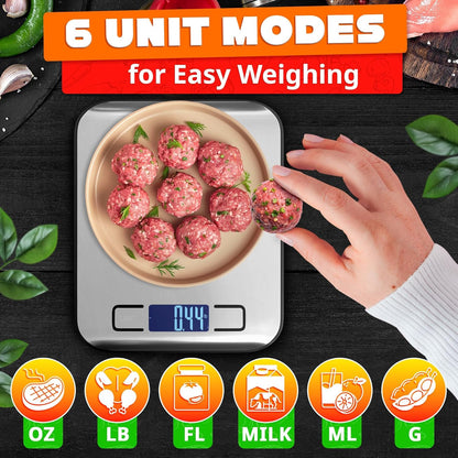 Food Scale with 4-Point Sensor - Kitchen Scales Digital Weight Grams and Ounces, kg, lb, ml, Milk ml with LCD Display, 22lb Load, 0.05oz Increments, Tare & Auto-Off Feature - for Cooking and Backing