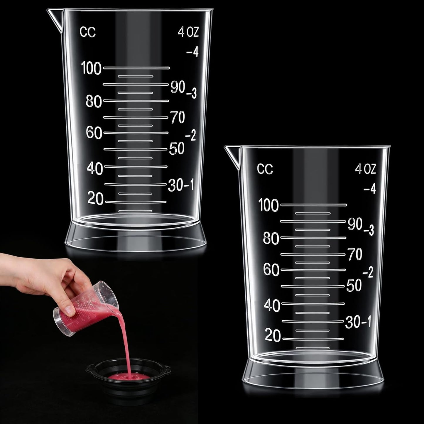 4 Oz Hair Dye Measuring Cups, 2 PCS Plastic Graduated Cup Easy to Read Color Beaker Clear Graduated Mixing Jugs, Plastic Liquid Beaker with Graduate Scale for Salon Use Home DIY Dyeing Tools Kitchen