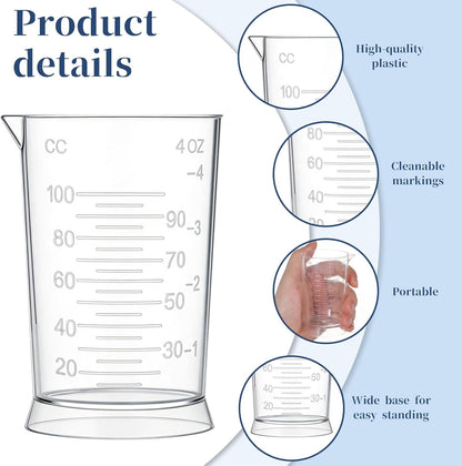 4 Oz Hair Dye Measuring Cups, 2 PCS Plastic Graduated Cup Easy to Read Color Beaker Clear Graduated Mixing Jugs, Plastic Liquid Beaker with Graduate Scale for Salon Use Home DIY Dyeing Tools Kitchen