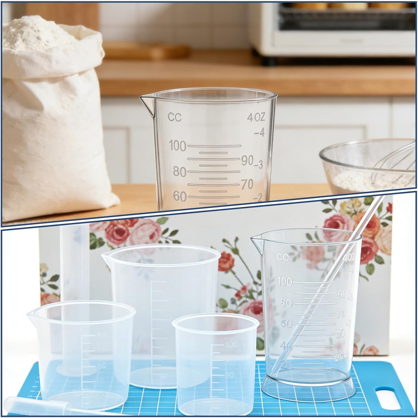 4 Oz Hair Dye Measuring Cups, 2 PCS Plastic Graduated Cup Easy to Read Color Beaker Clear Graduated Mixing Jugs, Plastic Liquid Beaker with Graduate Scale for Salon Use Home DIY Dyeing Tools Kitchen