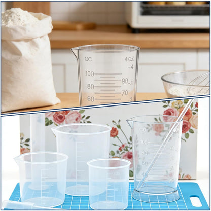 4 Oz Hair Dye Measuring Cups, 2 PCS Plastic Graduated Cup Easy to Read Color Beaker Clear Graduated Mixing Jugs, Plastic Liquid Beaker with Graduate Scale for Salon Use Home DIY Dyeing Tools Kitchen